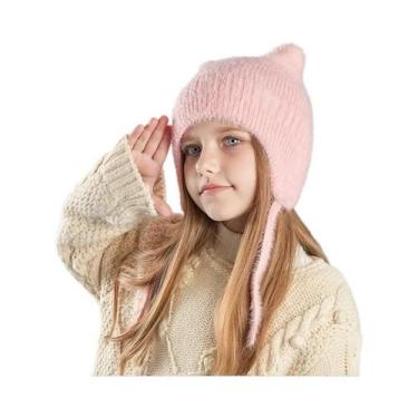Imagem de Gorro De Inverno Infantil Tricotado Com Orelhas De Gato, Quente E Conf