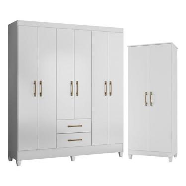 Imagem de Guarda Roupa Casal Panamá 6 Portas 2 Gavetas MDP Branco Brilho e Armário Multiuso Jade Moval Móveis