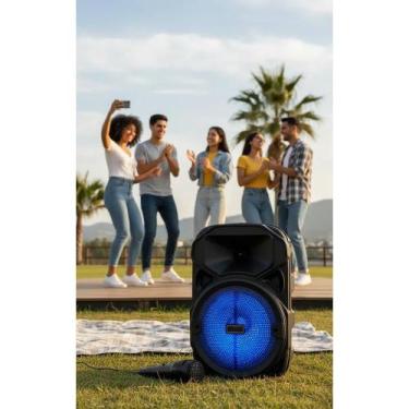 Imagem de Caixa Som Bluetooth 60W Potente Rádio FM USB LED Preto - Congratulatio