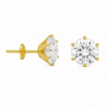 Imagem de Brinco em Ouro 18K com Zircônia Redonda Branca - Joia Elegante - Justi