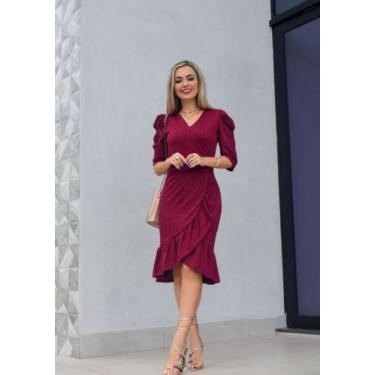 Imagem de Vestido feminino midi malha laise - FIA MODAS, Bordô, G