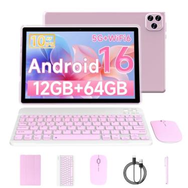 Imagem de Vyrolinia Tablet Android 15 10 polegadas 12 GB de RAM + 64 GB de ROM/tablet expansível de 1 TB, tela sensível ao toque de 1280 x 800 HD, 5G WiFi6 BT 5.0, tablets 2 em 1 com capa de teclado e mouse