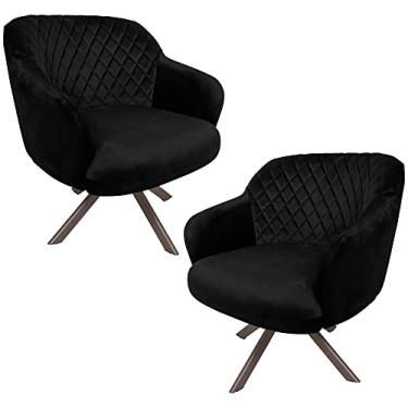 Imagem de Kit 2 Poltronas Decorativas Kitana Pés Champagne Giratório Veludo Preto - Gran Belo