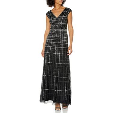 Imagem de Adrianna Papell Vestido de baile feminino com contas, Preto/prata, 38