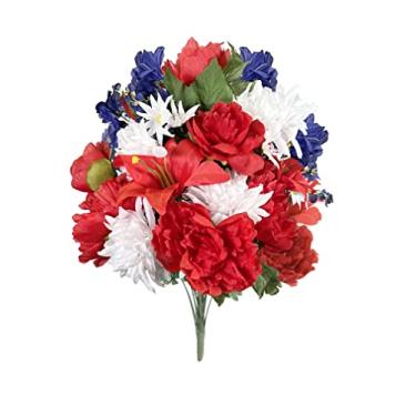 Imagem de Admired By Nature 24 Peônia haste, Lily, Mum Mixed Bush Flores Artificiais em Flor Completa, Médio, 2. ABN_RD/WT/BL_Daisy