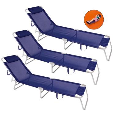 Imagem de Kit 3 Cadeira Espreguiçadeira 4 Posições Alumínio Para Jardim Praia Piscina - Mor