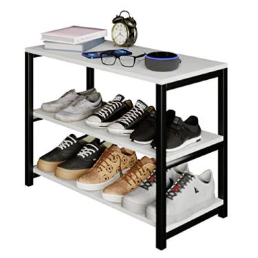Imagem de ArtMovelar - Sapateira Divisória em MDF Com Pés de Ferro - Porta Sapato Organizador Com Três Prateleiras e Divisórias - Branco