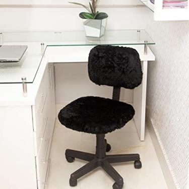 Imagem de Capa para Cadeira de Escritorio Assento e Encosto Felpuda Pelo Curto Secretaria (Preta)