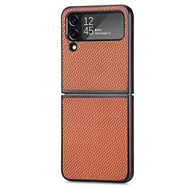 Imagem de Capa de telefone fina de fibra de carbono para Samsung Galaxy Z Flip4 5G Flip 4 Flip3 Flip 3 Capa anti-riscos para Samsung Z Flip4, marrom, para Samsung Z Flip 4