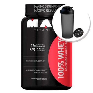 Imagem de 100% Whey Protein - 900g Chocolate + Coqueteleira 600ml Preta - Max Titanium