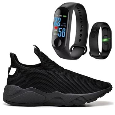 Imagem de Tênis Colméia Caminhada Leve Macio Confortável Fitness Academia + Pulseira Inteligente M3 - Black - 36