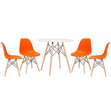 Imagem de Loft7, Kit - Mesa redonda Eames 80 cm branco + 4 cadeiras Eiffel Dsw Laranja