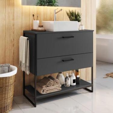 Imagem de Gabinete Para Banheiro 80cm P1028 Grafite C/cuba Ametista Branca Preto/grafite