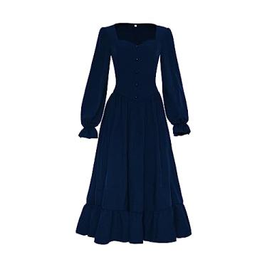 Imagem de Vestidos femininos para mãe da noiva, vestidos góticos, com decote em V liso, vestidos altos e baixos, Azul, Small