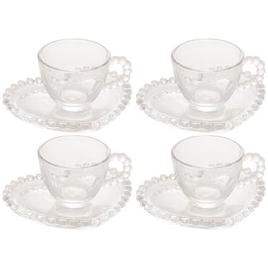 Imagem de Conjunto com 4 Xícaras e Pires para Café Wolff Pearl Coração em Cristal - 85 ml
