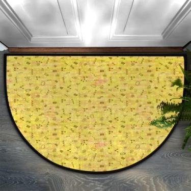 Imagem de Tapete de porta meio redondo amarelo Doodle durável antiderrapante metade círculo tapete lavável meia lua tapetes de lareira resistentes à decoração tapetes semicírculo para interior quarto sala de estar cozinha