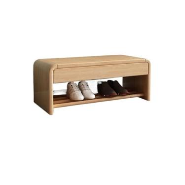 Imagem de Prateleira de sapatos banco de entrada, banco de madeira maciça sapateira, armário de armazenamento com organizadores e gavetas estilo simples bom rolamento de carga, ideal para entrada corredor sala