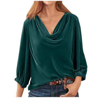 Imagem de Blusas femininas para outono inverno manga curta gola V veludo elegante franzido blusas camisas femininas 2024, Q-817 verde-limão, XG