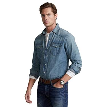 Imagem de POLO RALPH LAUREN Camisa esportiva jeans ocidental de ajuste clássico, Rl Western, G