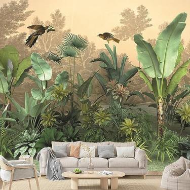 Imagem de COKCOKR Papel de parede de planta tropical folha de palmeira/folha de bananeira moderno quarto moderno moda grande fundo de TV murais de parede decoração de sala de estar mural 383.5 cm x 266.7 cm