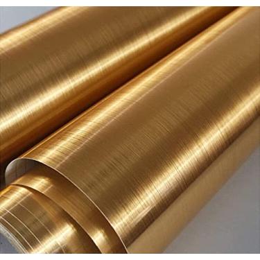 Imagem de Papel de parede dourado de aço inoxidável, autoadesivo, limpável, removível, descascar e colar, papel de parede 45 x 499 cm, geladeira, alto-falante, secador, armário, forno, eletrodomésticos