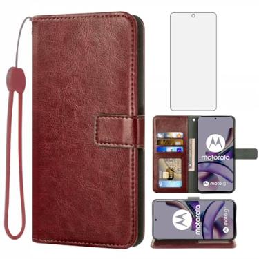 Imagem de Compatível com Motorola Moto G53 5G/G13/G23 capa carteira protetora de tela de vidro temperado e capa flip de couro, suporte de cartão, acessórios de celular, capas de telefone para G 13 23 4G 53G 53