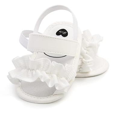 Imagem de GDSDYM Sandálias de verão para bebês meninas com laço de flor, sola macia, sapatos rasteirinhos, para recém-nascidos, primeiros andadores, berço, A02 Branco, 0-6 meses