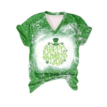 Imagem de Duobla Camiseta feminina divertida de manga curta do Dia de São Patrício com estampa da bandeira trevo trevo camisetas confortáveis, A-3-verde menta, P