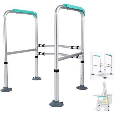 Imagem de Trilho de segurança para vaso sanitário, estrutura surround de alumínio ajustável, barra de apoio antiderrapante para corrimão, para idosos deficientes com pés de fixação de piso