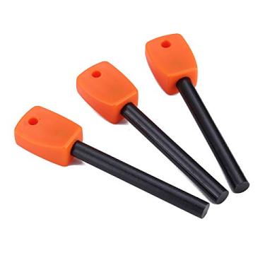 Imagem de FOSTAR 3 hastes táticas de ferro (ferrocério), iniciador de fogo de pedra Bushcraft com alça fácil de segurar, kit de ferramentas de acampamento de magnésio de aço fogo de 1,5 cm de espessura (laranja)