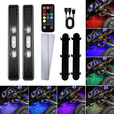 Imagem de 1797 LED USB Car RGB Luzes interiores Lâmpadas sem fio Faixa Multicolorida Música Som Sync Acessórios Ground Kits Under Dash Lighting RF Controle remoto Vermelho Amarelo Azul Roxo Rosa Frio Pacote com 2 V