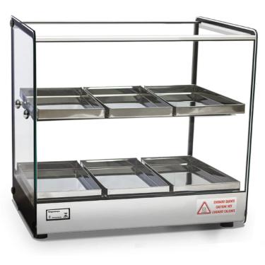 Imagem de Estufa Quadrada para Salgados Dupla 6 Bandejas EVR BC Vidro Reto Com Perfil Cinza - Titã