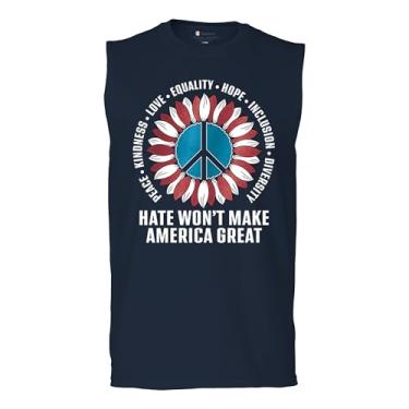 Imagem de Camiseta masculina Hate Won't Make America Great Muscle Peace Kindness Love Equality Hope Inclusion Diversity Peace Sign, Azul marinho, G