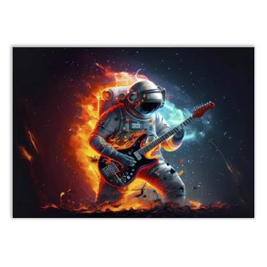 Imagem de Placa Decorativa Astronauta Tocando Guitarra Gelo E Fogo Poster