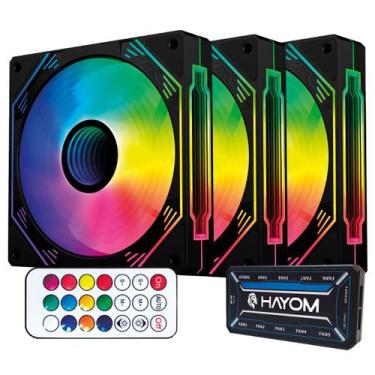 Imagem de Kit Cooler Fan Hayom, RGB, 3x 120mm, Controladora, Preto - FC1308