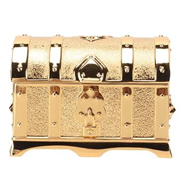 Imagem de Caixa de joias de metal vintage, caixa de armazenamento de bugigangas retrô dourada, caixa de baú de tesouro retangular, caixa de joias pequena à prova de arranhões de liga de zinco para anéis, brinco