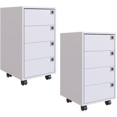 Imagem de Kit 2 Gaveteiros Para Escritorio 4 Gavetas OB001 Branco PP Milani Stor