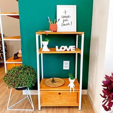 Imagem de Aparador de Ferro e Madeira Style Slim Industrial Uno com Gaveta Carva