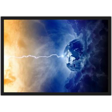 Imagem de Quadro Decorativo Planeta Terra Raio Espaço Decorações Salas Com Moldu