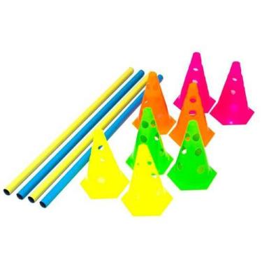 Imagem de Kit Barreira de Salto 8 Cones 23cm + 4 Barra 1m Prouno