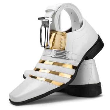 Imagem de Sapato social masculino branco com dourado + cinto - Pizzolev, Branco 