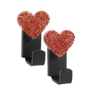 Imagem de Rockcloud Pacote com 2 ganchos de parede de pedras de cristal decorativas de coração para pendurar chapéus, ganchos de parede de cristais para decoração de escritório em casa, jaspe vermelho