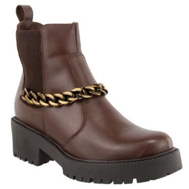 Imagem de Bota Chelsea Feminina Couro Legitimo Cano Curto Sola Tratorada Elástic