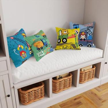 Imagem de Kit 4 Capas De Almofadas Decorativa Infantil Animais Carro Trabalho - 
