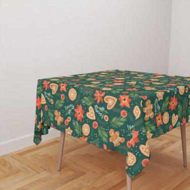 Imagem de Toalha De Mesa Quadrada 4 Lugares Tecido Oxford Ramos, Flores e Biscoi
