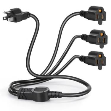 Imagem de Cabo de alimentação de 1 a 3 pinos de 1 a 3 tomadas, cabo divisor para ambientes internos e externos, cabo de extensão SJT 16AWG para luzes de Halloween, decorações de Natal, computador, scanner