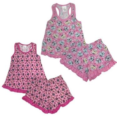 Imagem de Kit 2 Pijama Baby Doll Menina 100% Algodão Confortável Verão - Mundo d