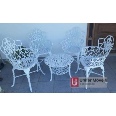 Imagem de Conjunto de Mesa Para Jardim Floral com 4 Poltronas e Mesa Baixa em Al