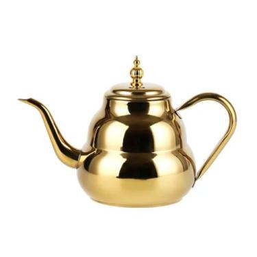 Imagem de 1200ml Chaleira Aço Inox Escovado Bico Fino Cha Cafe Ouro - RALEO