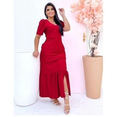 Imagem de Vestido Plus Size Fenda no babado Moda Evangélica Feminina - Miss Flow